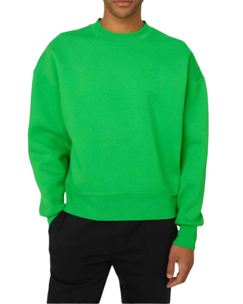 AMI Paris Oversized Cotton Fleece Sweatshirt Green