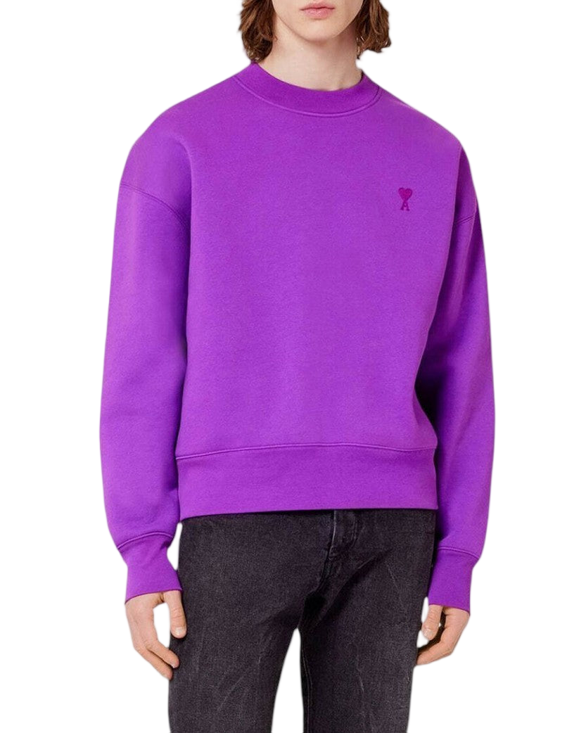 AMI Paris Oversized Cotton Fleece Sweatshirt Purple