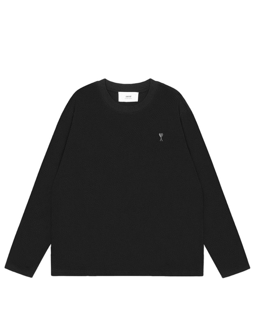 AMI Paris Ami De Coeur Tonal Small Heart Long Sleeve Black