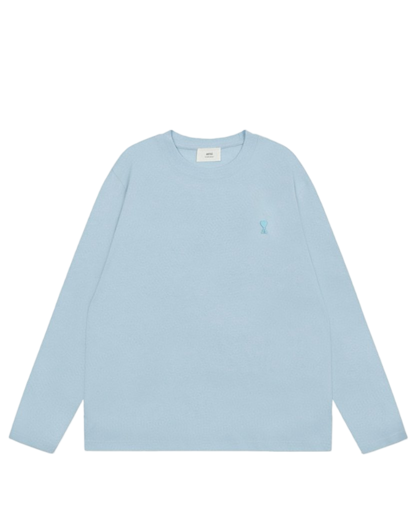 AMI Paris Ami De Coeur Tonal Small Heart Long Sleeve Light Blue