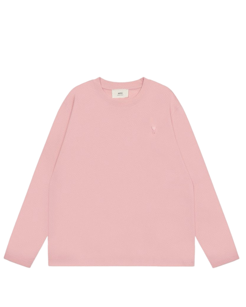 AMI Paris Ami De Coeur Tonal Small Heart Long Sleeve Light Pink