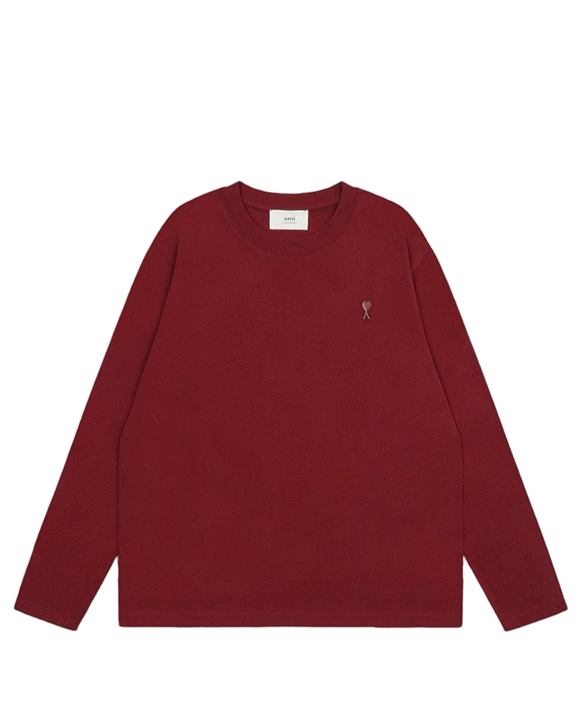 AMI Paris Ami De Coeur Tonal Small Heart Long Sleeve Burgundy