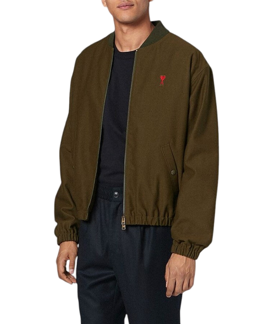 AMI Paris Ami De Coeur Bomber Jacket Olive
