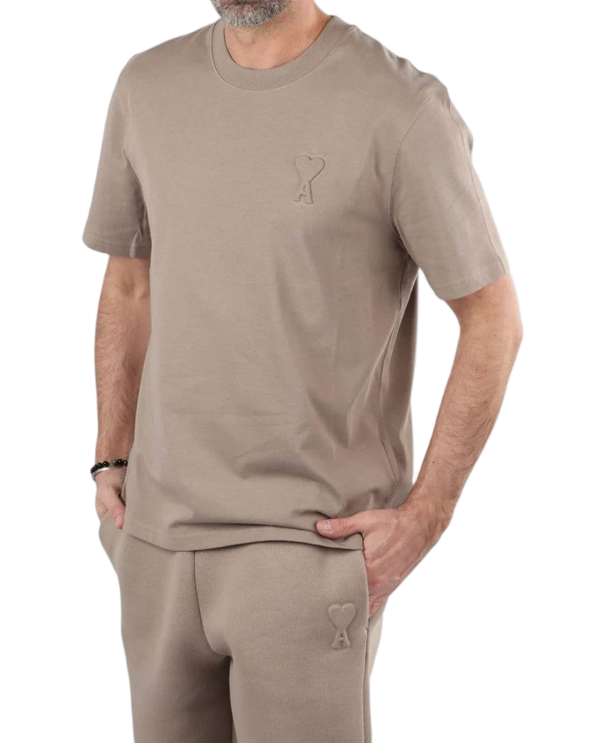 AMI Paris Ami De Coeur Embossed Heart T-Shirt Brown