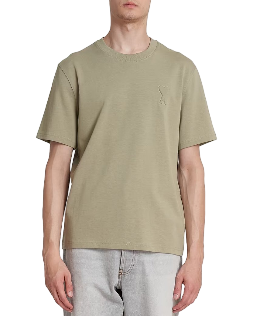 AMI Paris Ami De Coeur Embossed Heart T-Shirt Khaki