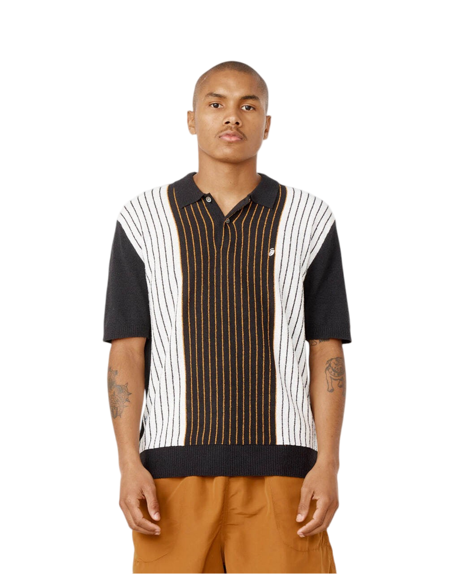 STUSSY Textured SS Polo Sweater Black Stripe