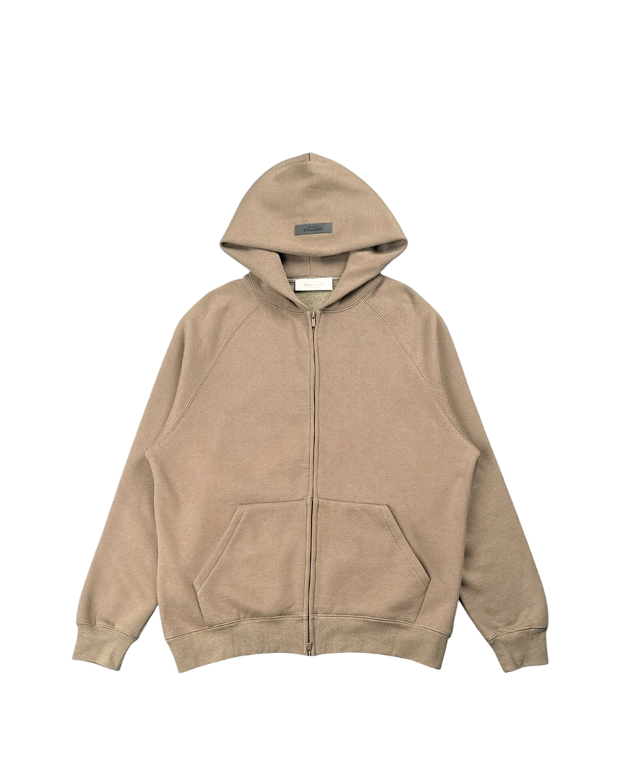 Fear Of God Essentials Logo-Flocked Zip-Up Hoodie Tobacco
