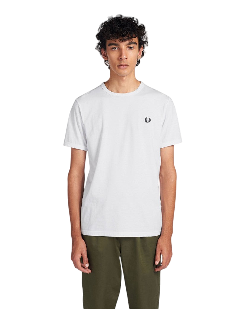 FRED PERRY Ringer T-Shirt White with Black Logo
