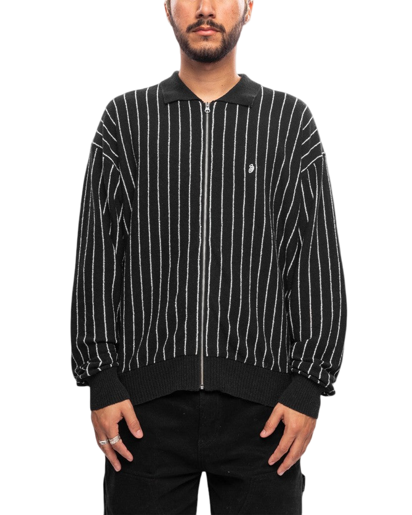 STUSSY Light Weight Long-Sleeve Zip Polo Black Stripe
