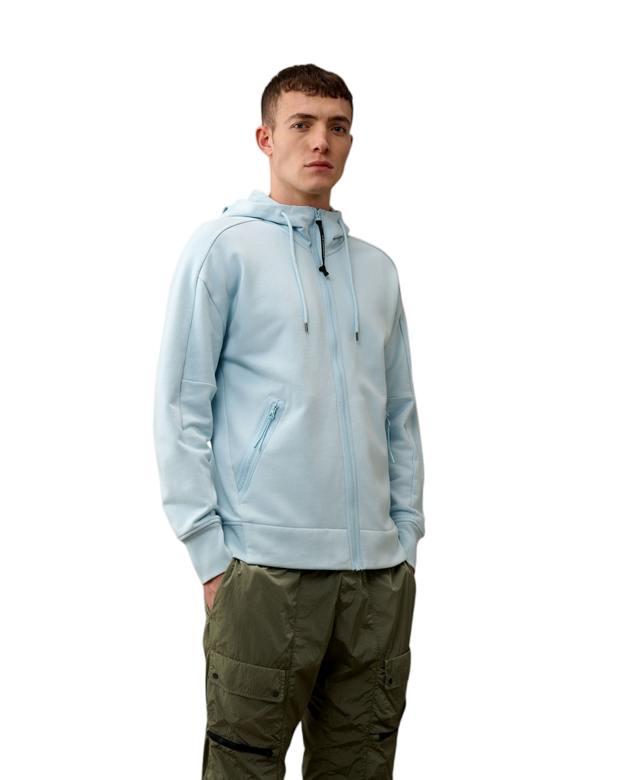 C.P. Company Diagonal Raised Zip Goggle Hoodie Light Blue