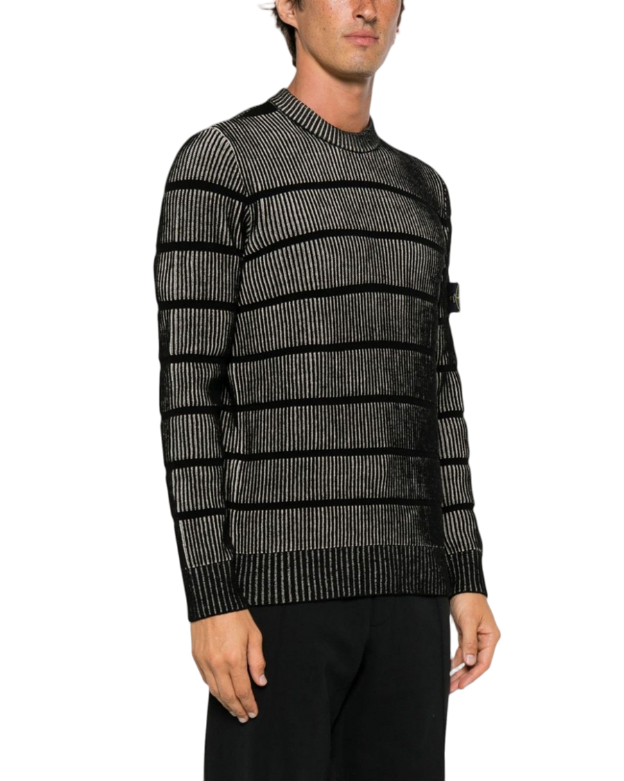 513D1 Striped Ribbed-Knit Sweater Black SI0286-BK