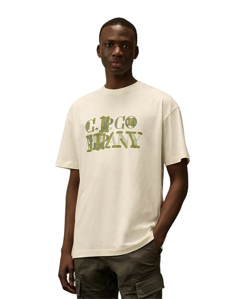 C.P. Company 30/1 Jersey Blurred Logo T-Shirt White/Green