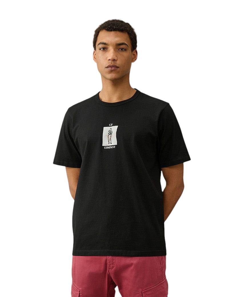 C.P. Company 30/2 Mercerized Jersey Twisted Graphic T-Shirt Black