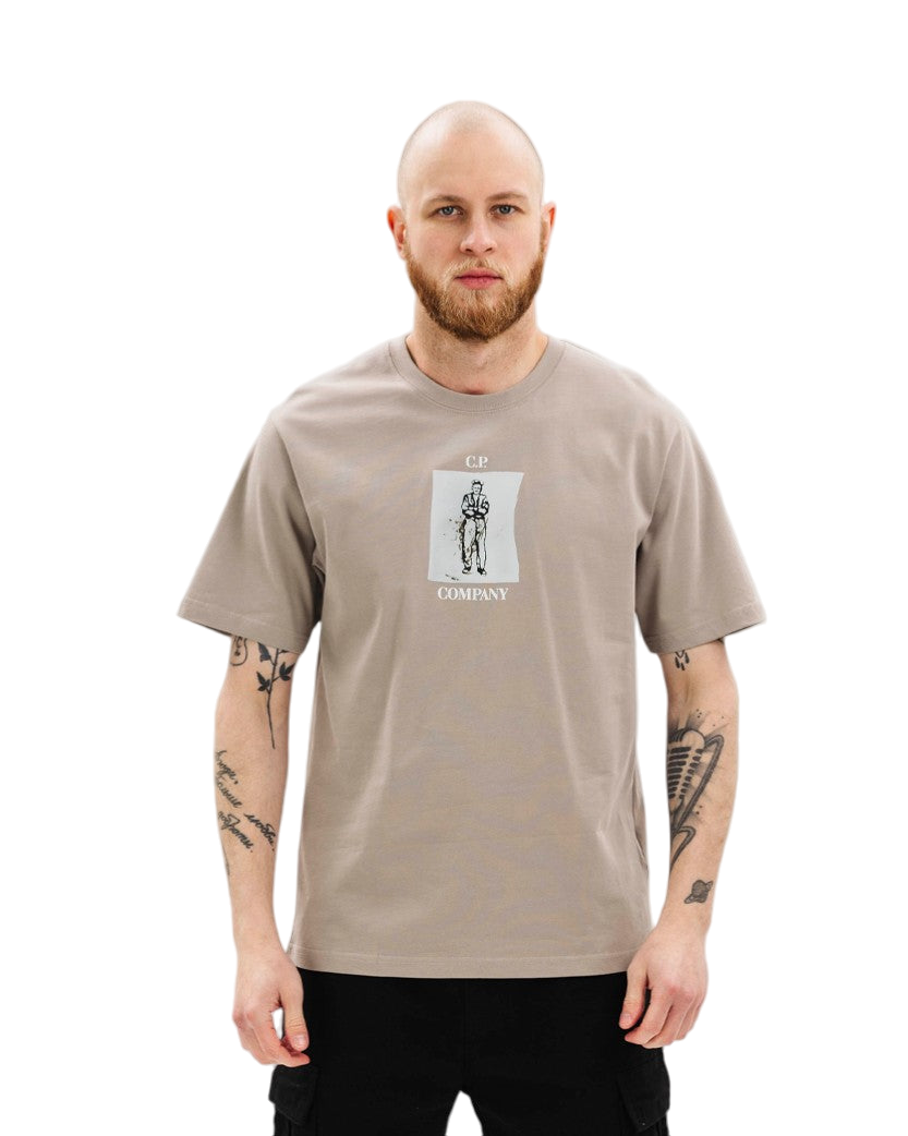 C.P. Company 30/2 Mercerized Jersey Twisted Graphic T-Shirt Grey