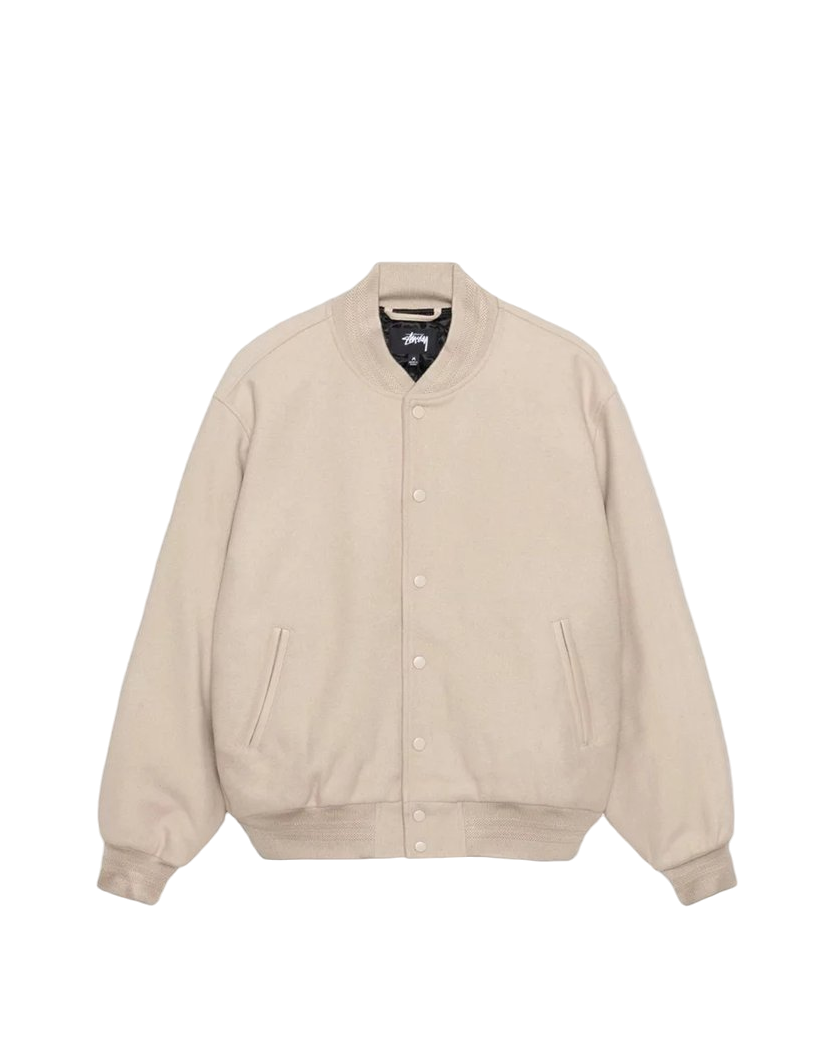 STUSSY Sport Melton Varsity Jacket Beige