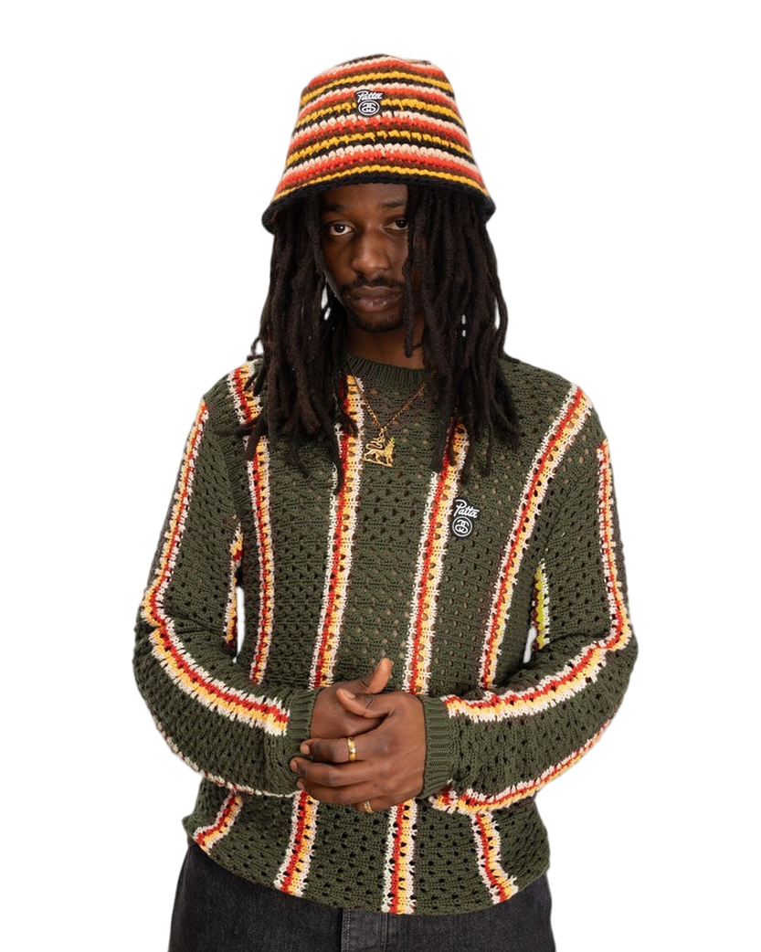 Stussy x Patta Striped Loose Gauge Sweater Olive