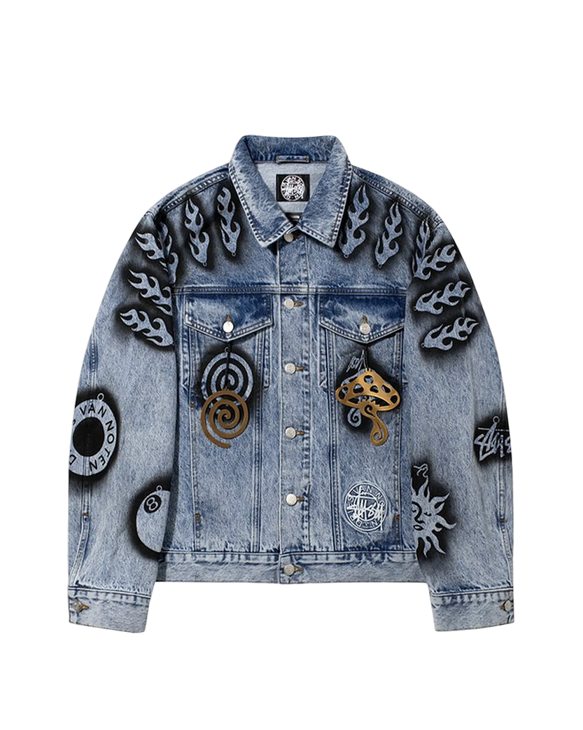 Stussy x Dries Van Noten Hand-Stencilled Denim Jacket Washed Blue