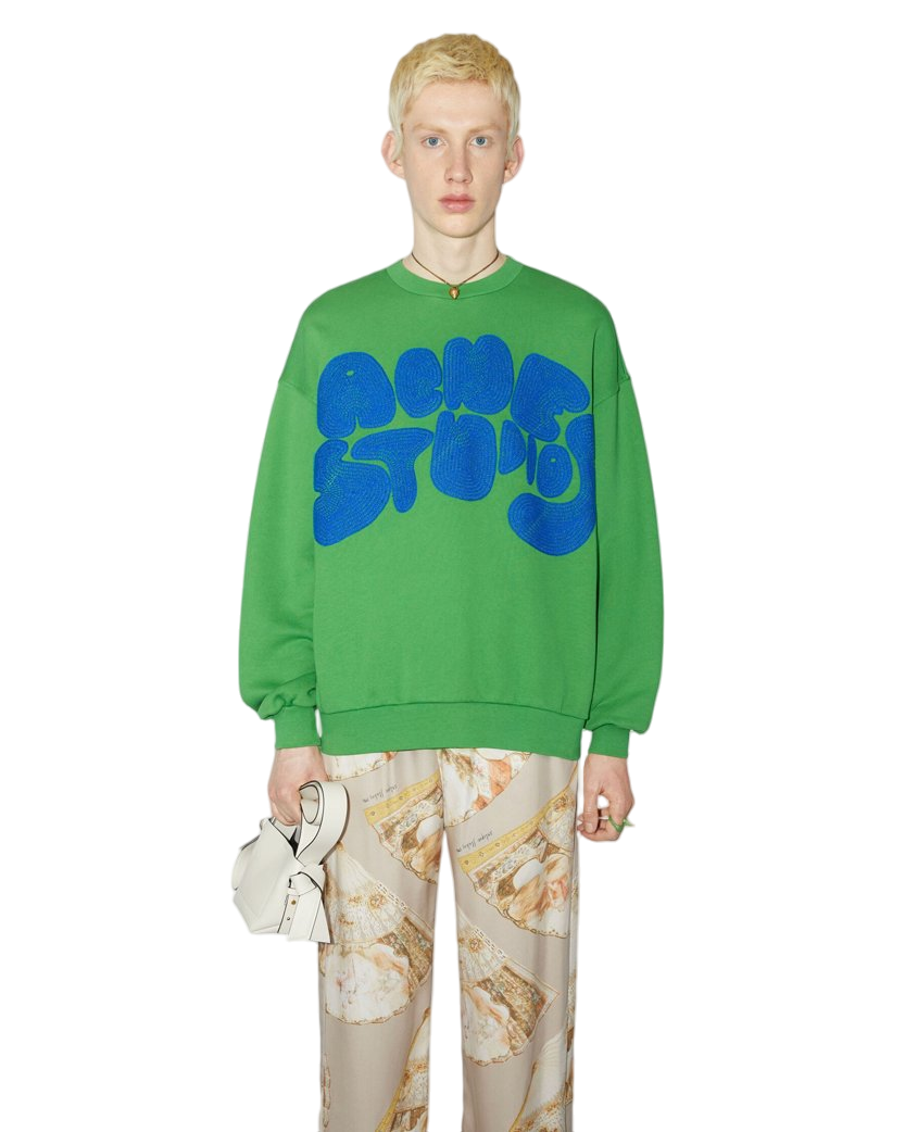 Acne Studios Crew neck bubble logo sweater Electric Green
