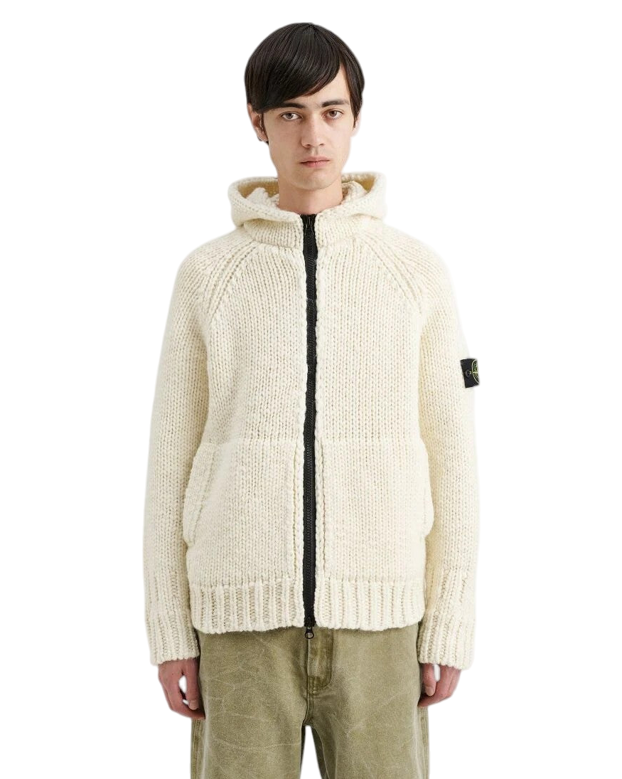 544D4 Hooded Knit Zip Cardigan Beige SI0247-BG