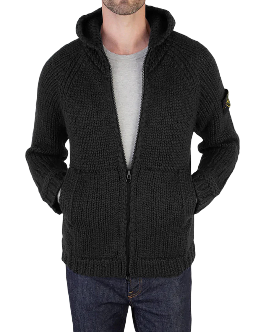 544D4 Hooded Knit Zip Cardigan Black SI0247-BK