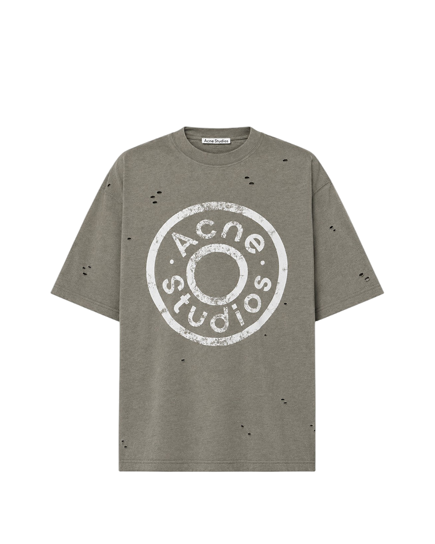Acne Studios Distressed Logo Print T-Shirt Grey