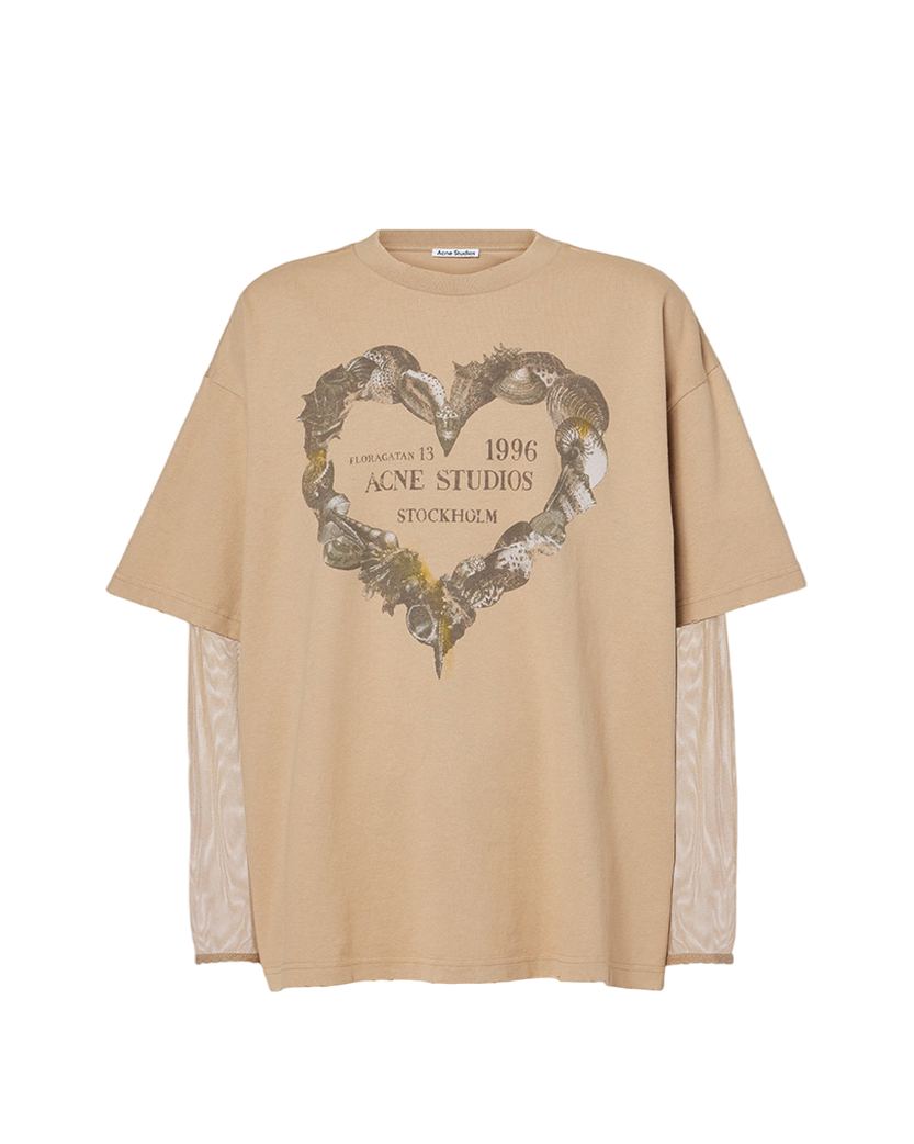 Acne Studios Floragatan Layered Print T-Shirt Sand Beige