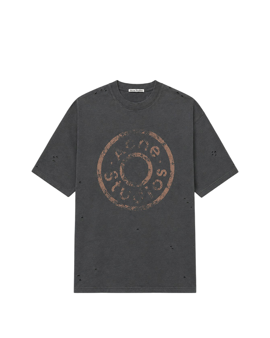 Acne Studios Distressed Logo Print T-Shirt Black Melange