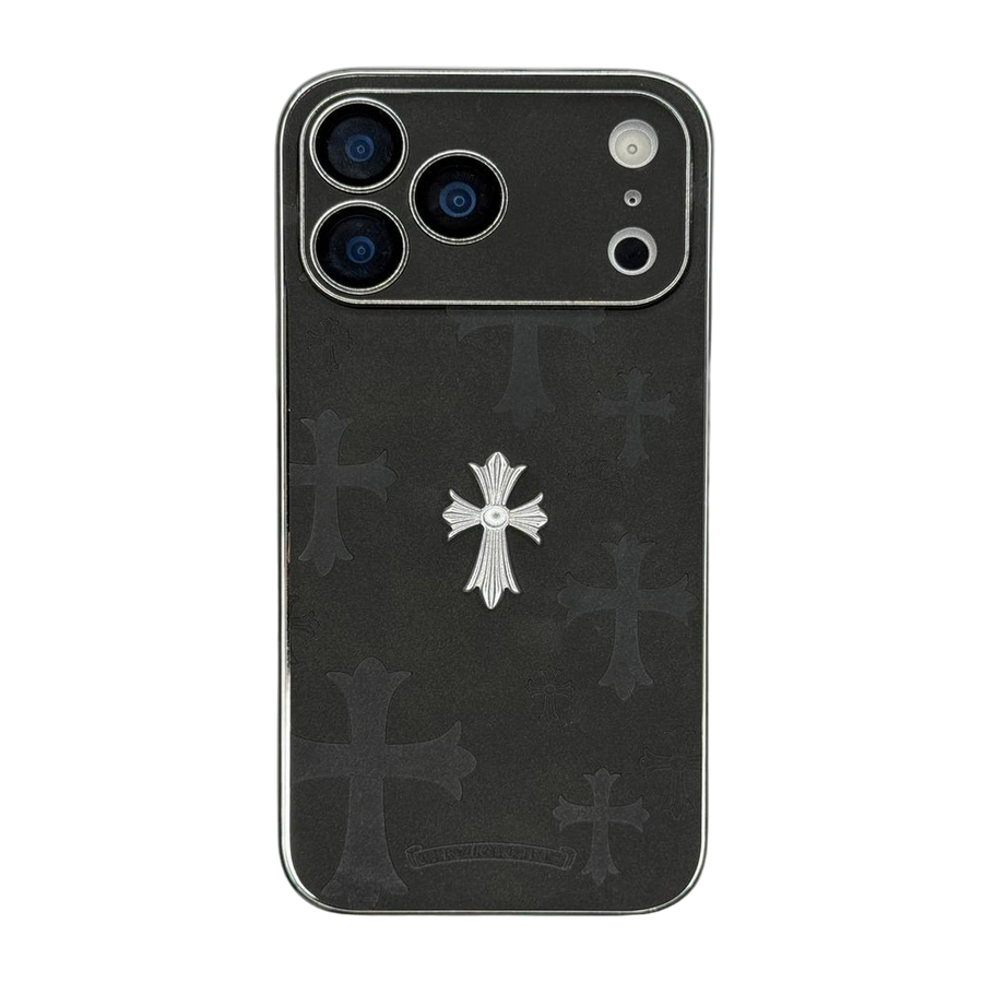 CHROME HEARTS IPHONE CASE GOTHIC LEATHER BLACK