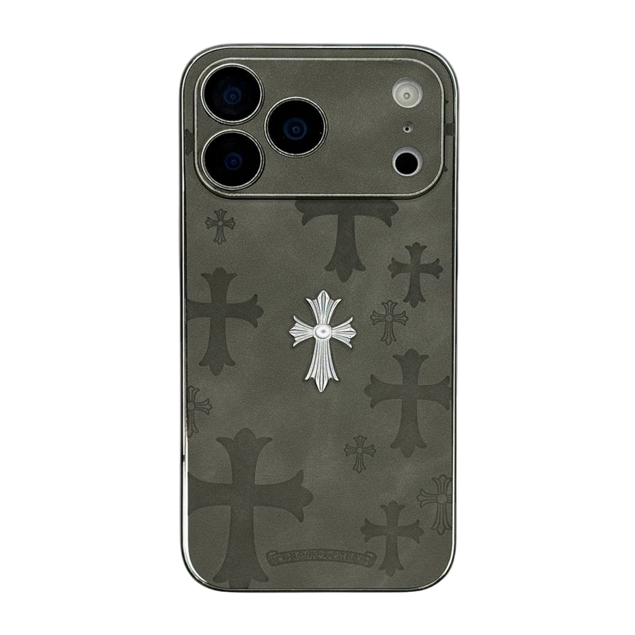 CHROME HEARTS IPHONE CASE GOTHIC LEATHER GREY