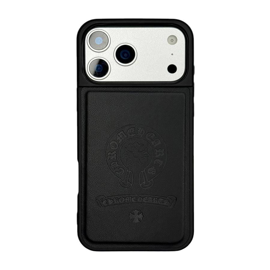 CHROME HEARTS IPHONE CASE LEATHER EMBOSSED BLACK