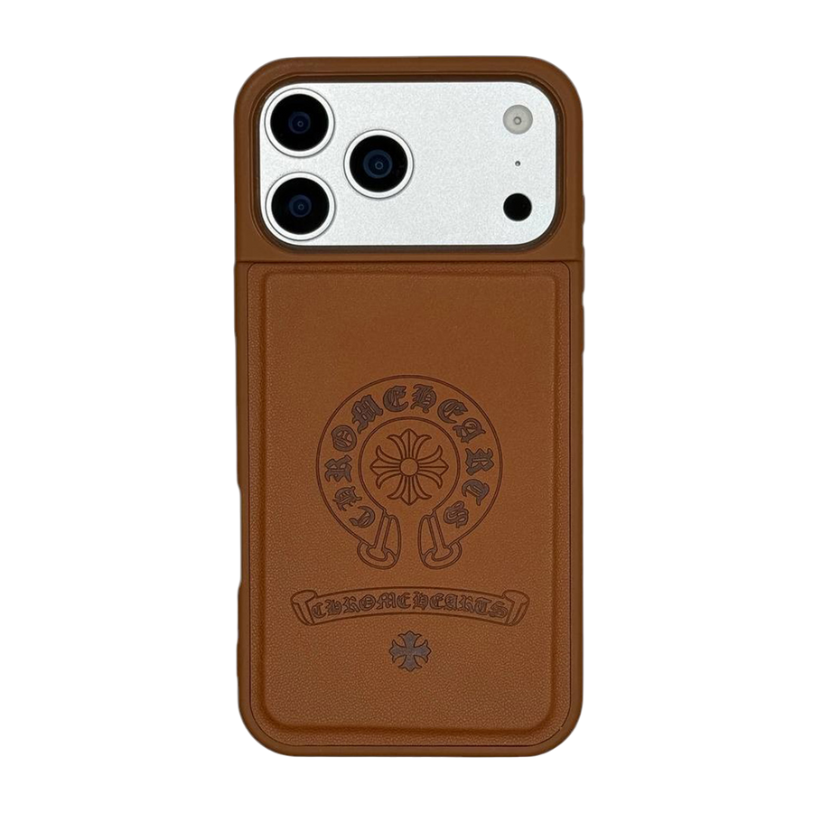 CHROME HEARTS IPHONE CASE LEATHER EMBOSSED BROWN