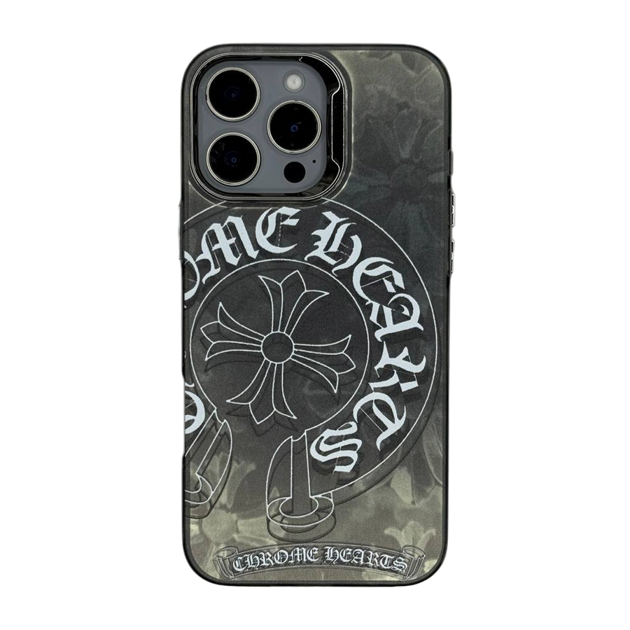 CHROME HEARTS IPHONE CASE SMOKY HALF CIRCLE LOGO BLACK