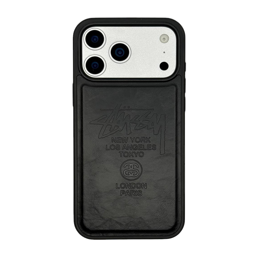 STUSSY IPHONE LEATHER CASE MAGSAFE BLACK