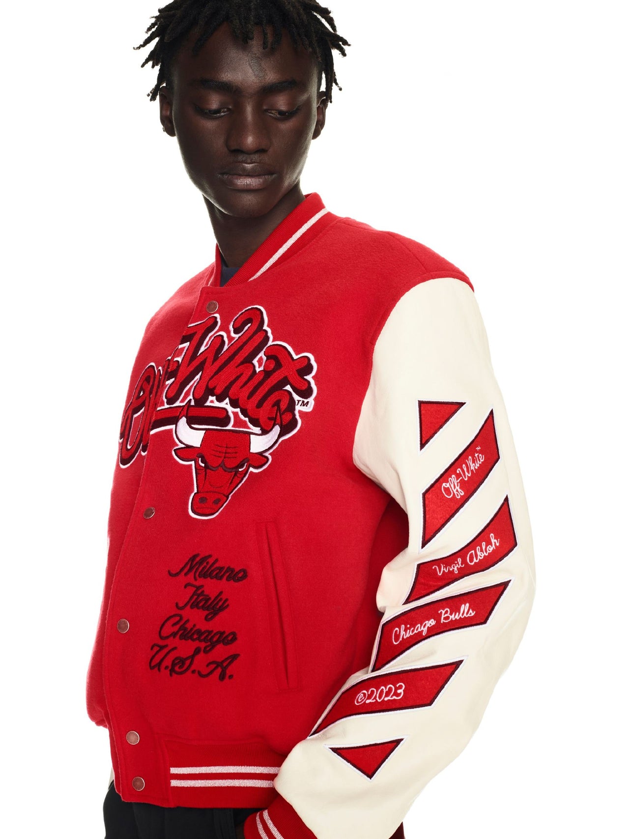 Off-White c/o Chicago Bulls Varsity Jacket Red