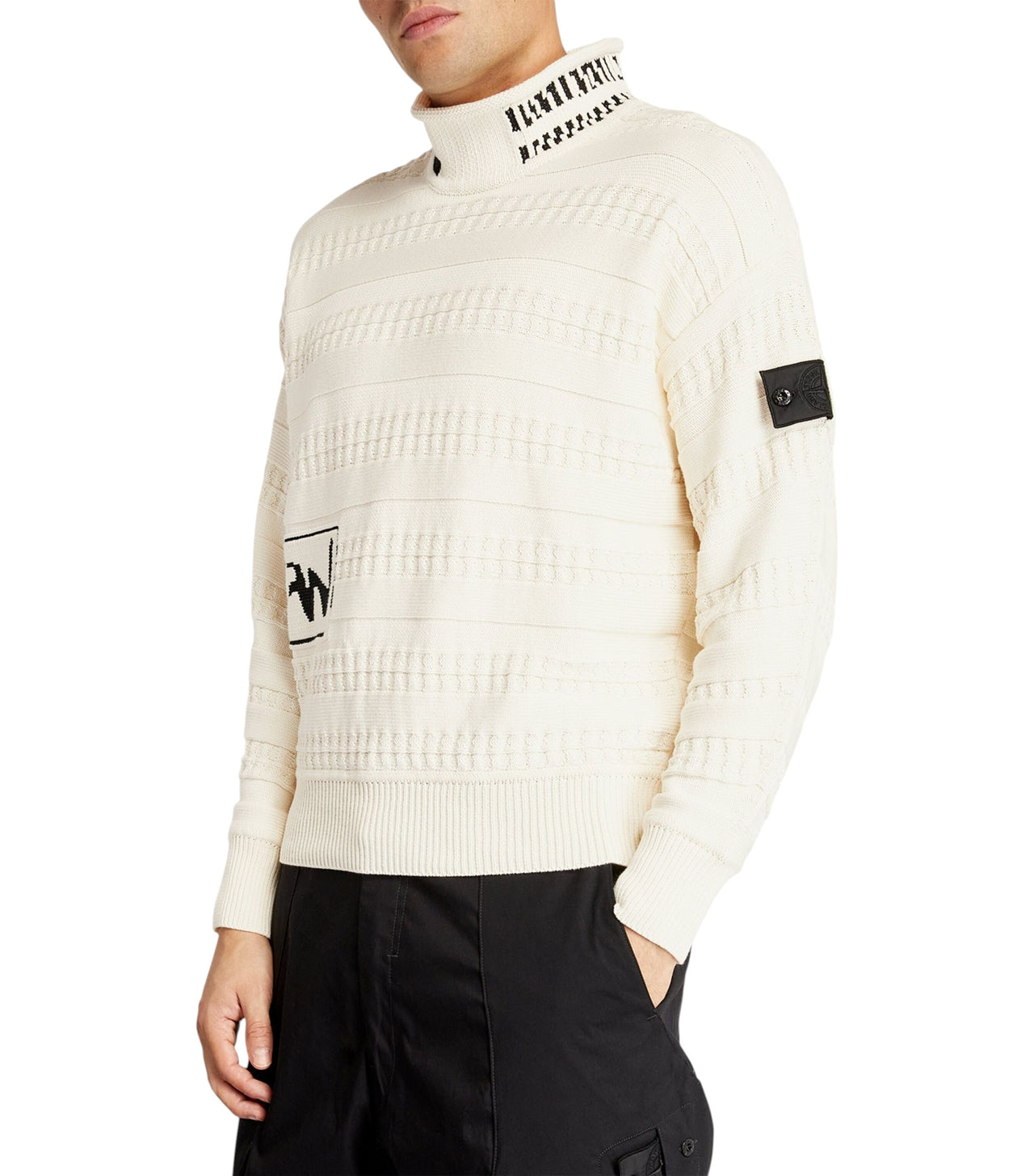 Shadow Project Fair Isle Arron Mock Neck White SI0212-WT