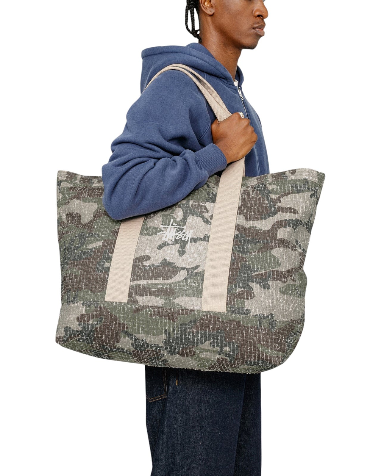 STUSSY Needle Punch XL Tote Bag Camo